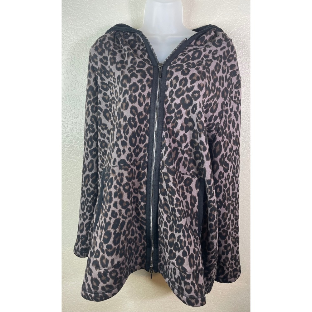 Chicos 3 US 16/18 Full Zip Hoodie Pink Leopard Print Zenergy Fleece Jacket Chic